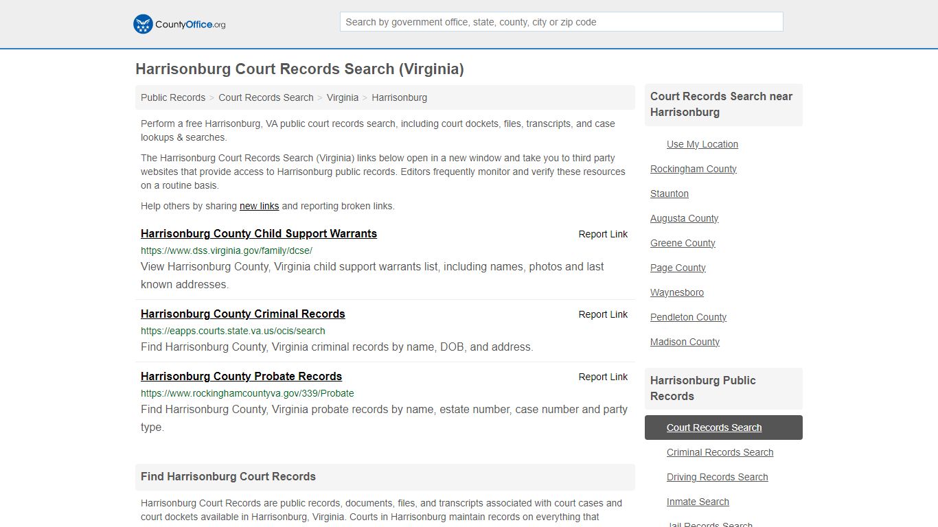 Harrisonburg Court Records Search (Virginia) - County Office